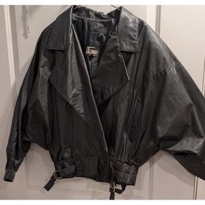 Comint Vintage Black Leather Batwing Bomber Jacket 80s Made in Argentina Medium